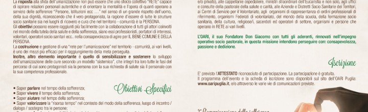 UMANIZZAZIONE DELLA SOFFERENZA – ORIA 10 NOVEMBRE 2018